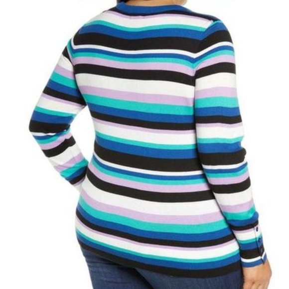 NWT HALOGEN CREWNECK SWEATER Multi Blue Freya Stripe Sz Small - Picture 2 of 6